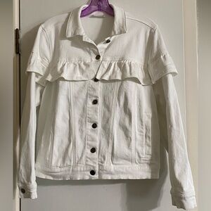 Sugar+ lips women’s white denim jacket with ruffle (L) very good condition